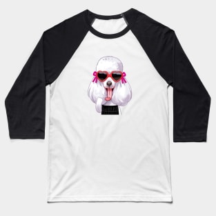 White Poodle Wearing Glasses Baseball T-Shirt